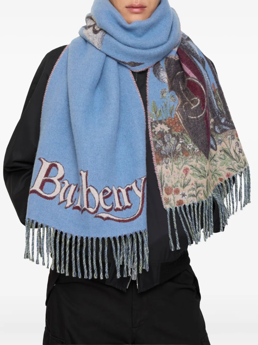 Burberry Knight Portrait Cashmere Scarf In Blue