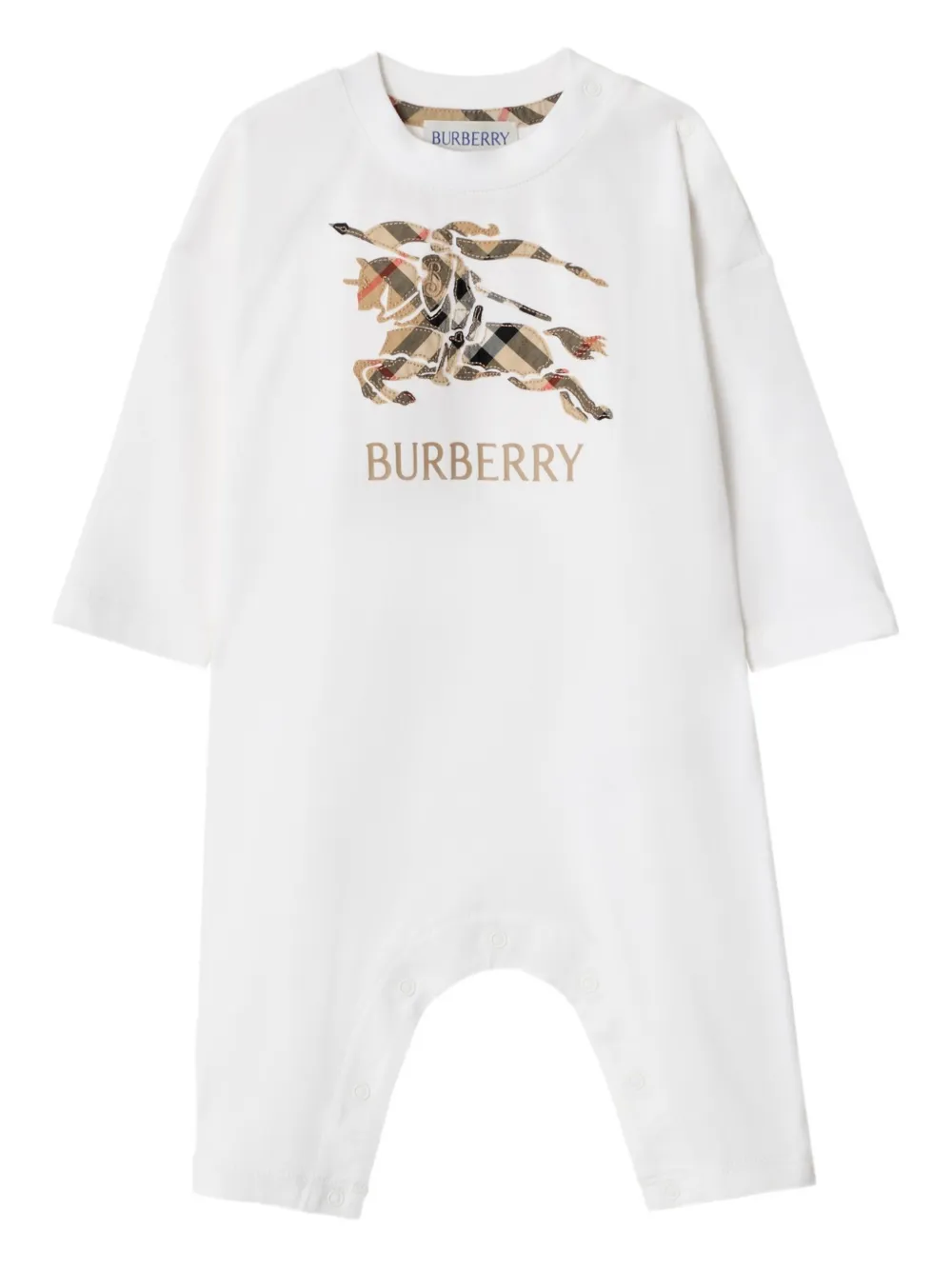 Burberry Kids equestrian knight check cotton jumpsuit - Bianco