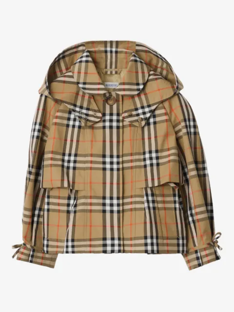 Burberry Kids check hooded trench jacket