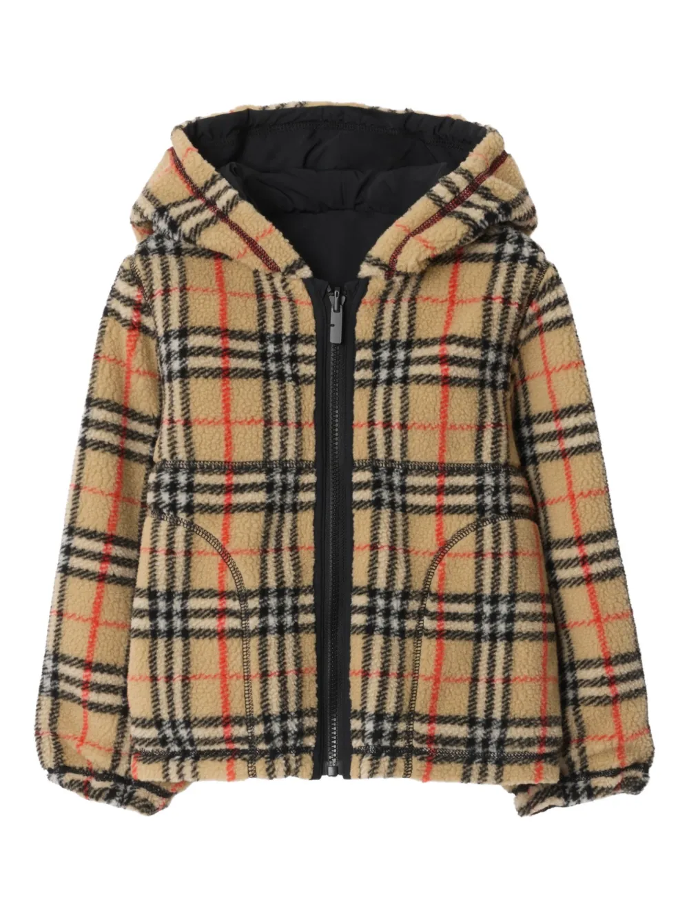 reversible check hooded jacket