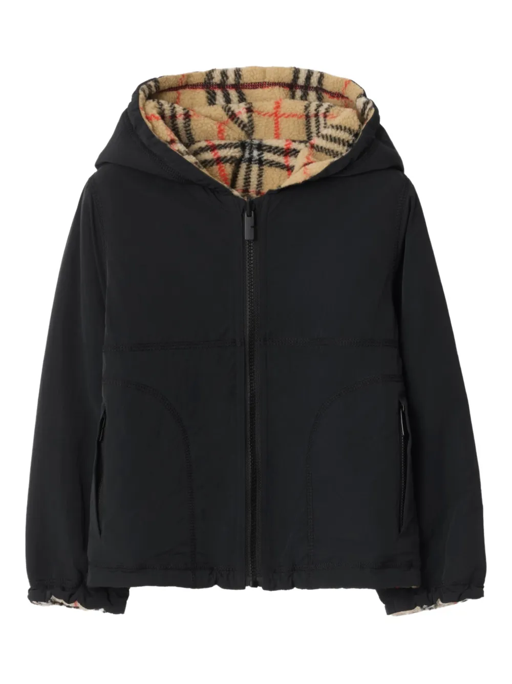 Burberry Kids reversible check hooded jacket - Nero
