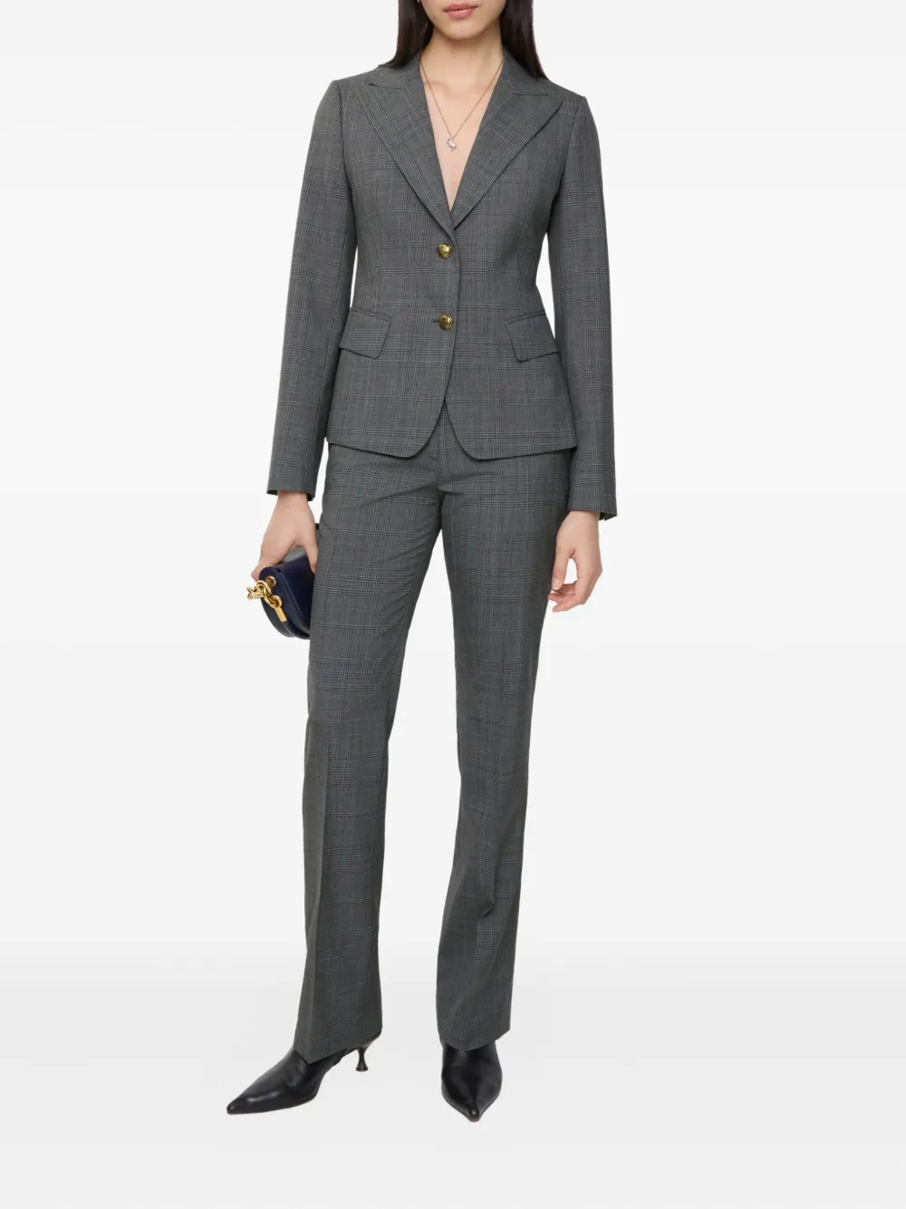 Burberry Check Wool Tailored Trousers In Gray