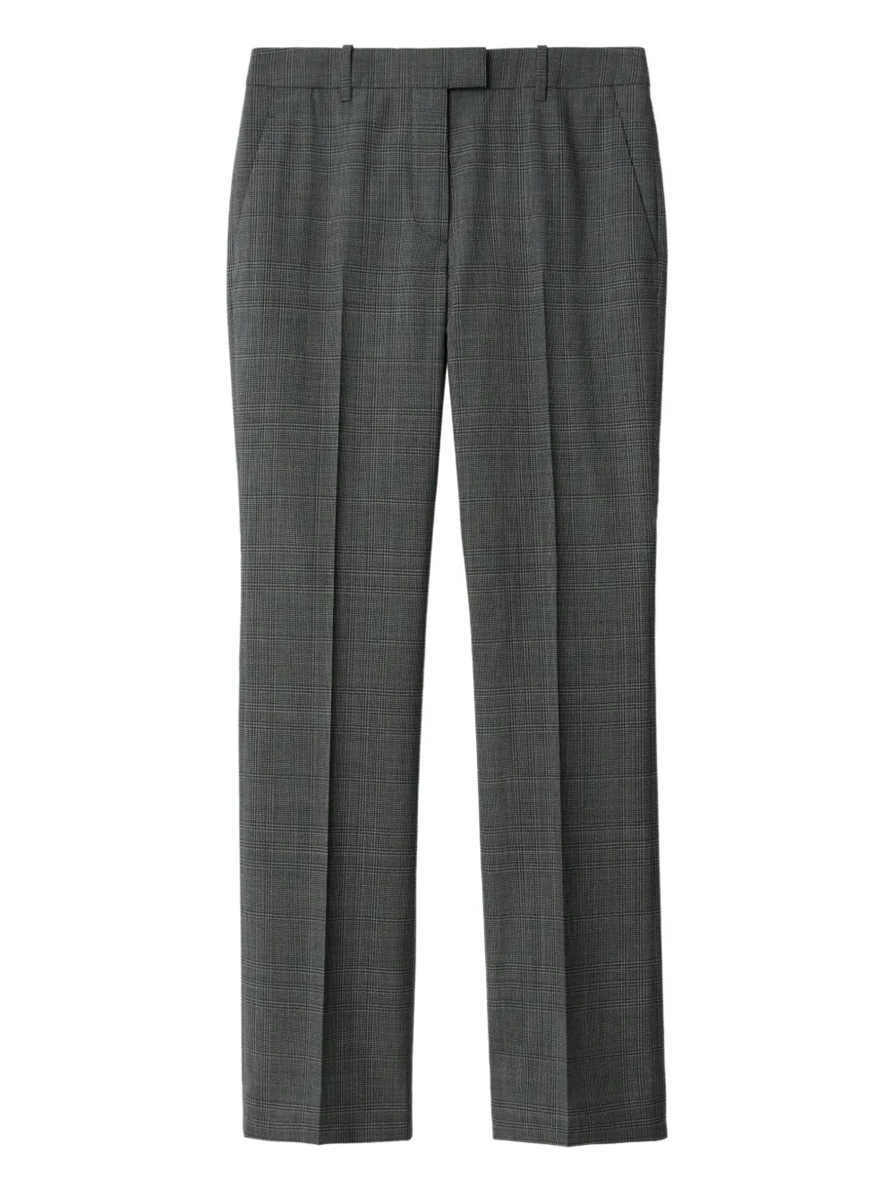 Burberry Check Wool Tailored Trousers In Gray