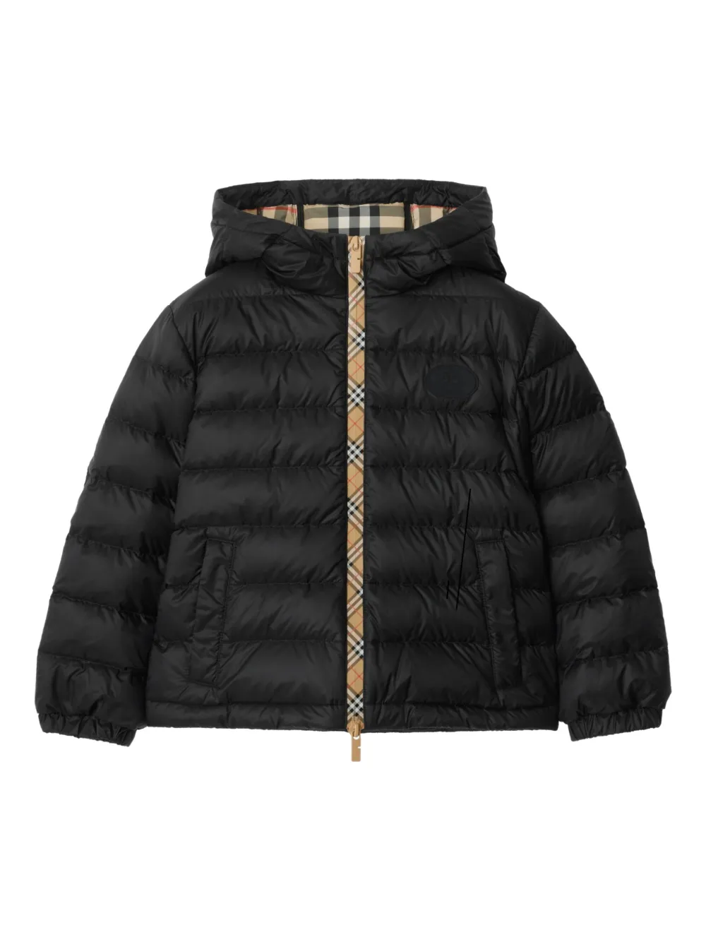 Burberry Checker-tape Nylon Hooded Puffer Jacket In Black