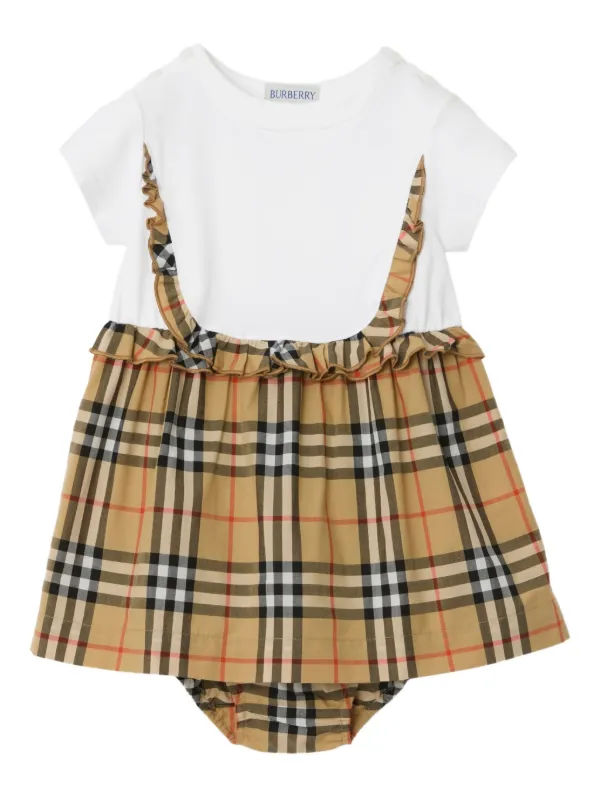 Burberry Kids ラッフル チェック ワンピース セット | ニュートラル