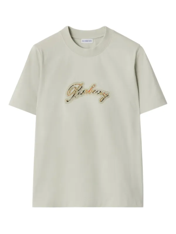 Burberry Check Cursive Logo Cotton T-shirt in Neutrals