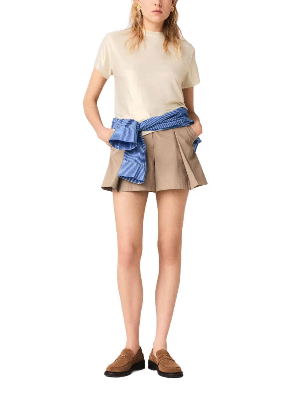 Maje T-shirt met metallic afwerking Beige