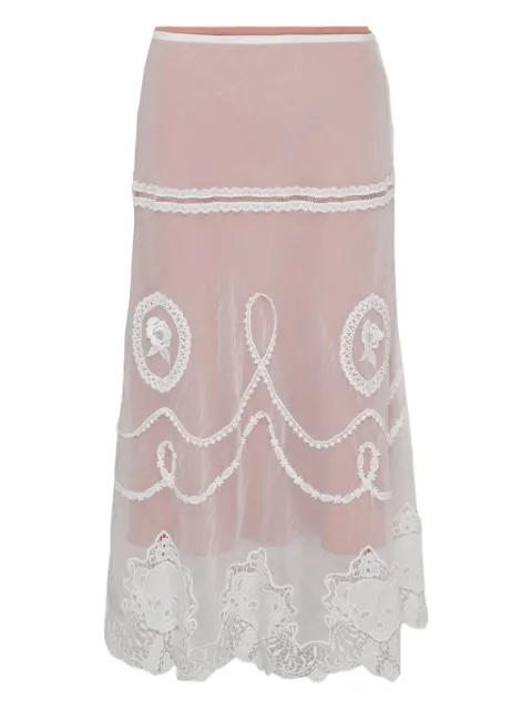 pushBUTTON falda midi con ribete de encaje