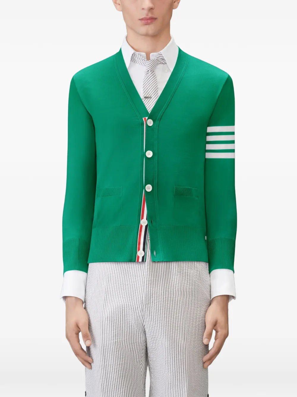 Thom Browne 4-bar klassiek vest van merinowol met V-hals Groen