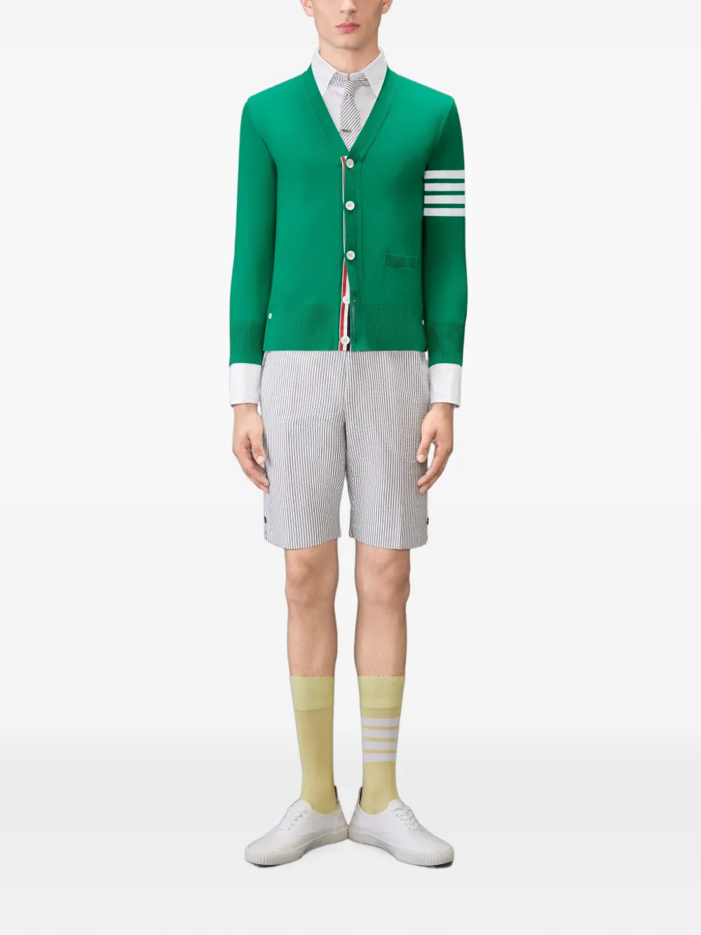 Thom Browne 4-bar klassiek vest van merinowol met V-hals Groen