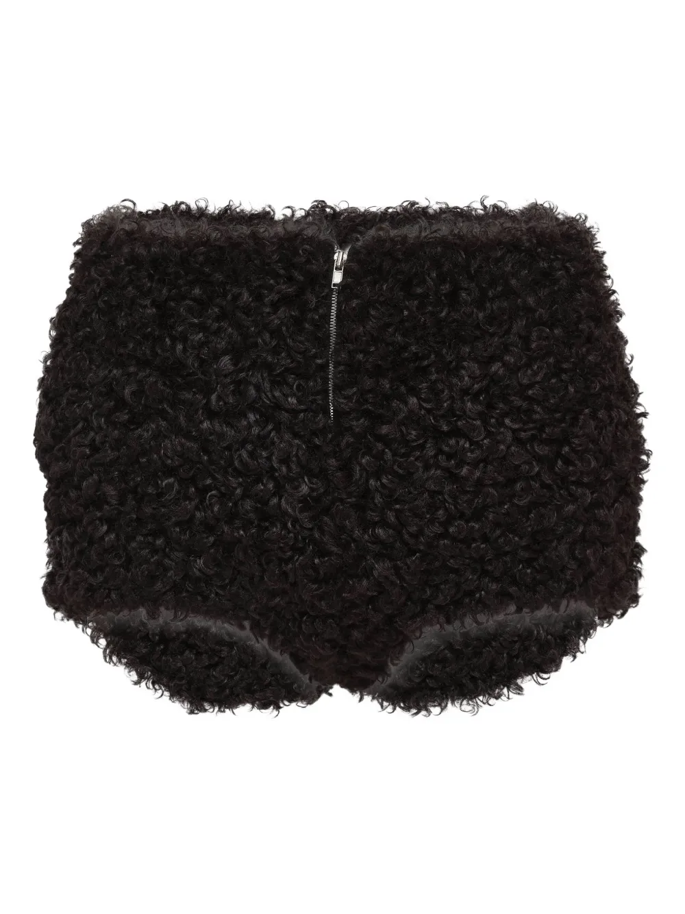 Pushbutton Faux-fur Shorts In Brown