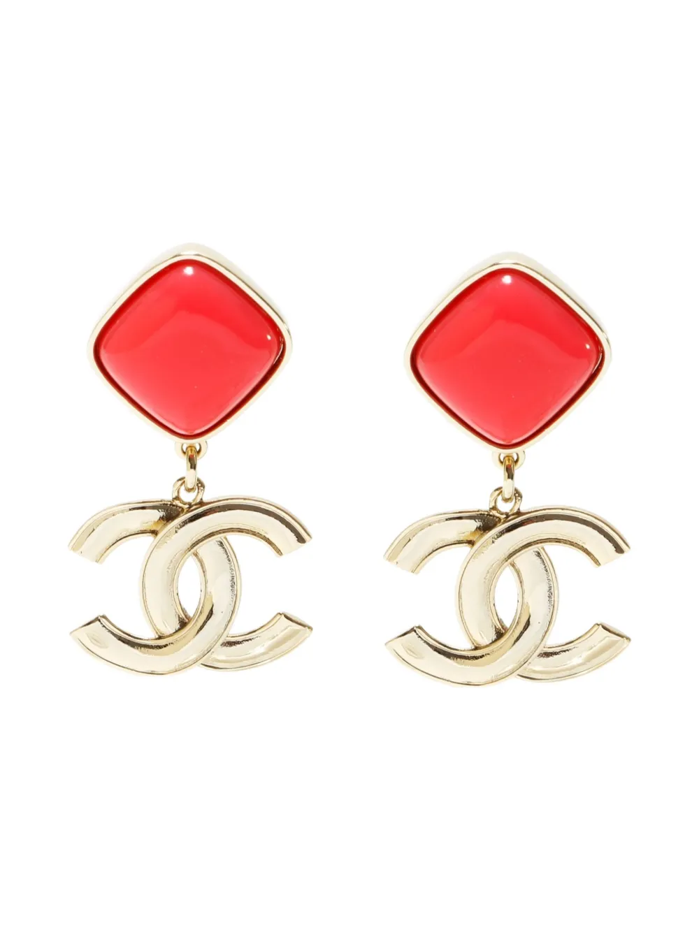 CHANEL Pre-Owned 2022 CC logo square-shaped earrings - ゴールドトーン CHANEL Pre-Owned 2022 CC logo square-shaped earrings - ゴールドトーン