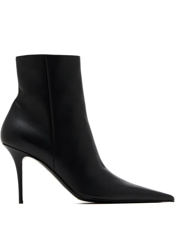 Amina Muaddi Barbara Stiletto Leather Boots in Black