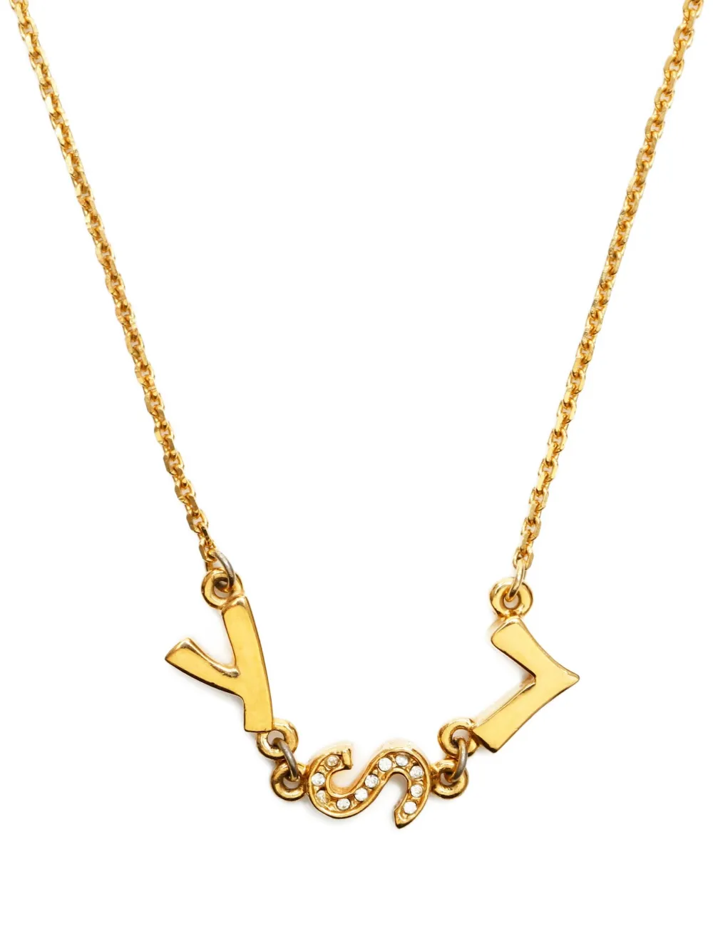 SAINT LAURENT Pre-owned 2000s Logo-lettering Necklace In Gold
