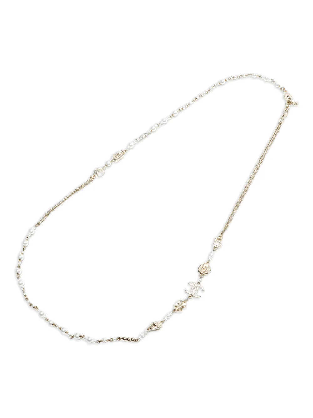 CHANEL Pre-Owned 2020 logo-detail pearls necklace - ゴールドトーン CHANEL Pre-Owned 2020 logo-detail pearls necklace - ゴールドトーン