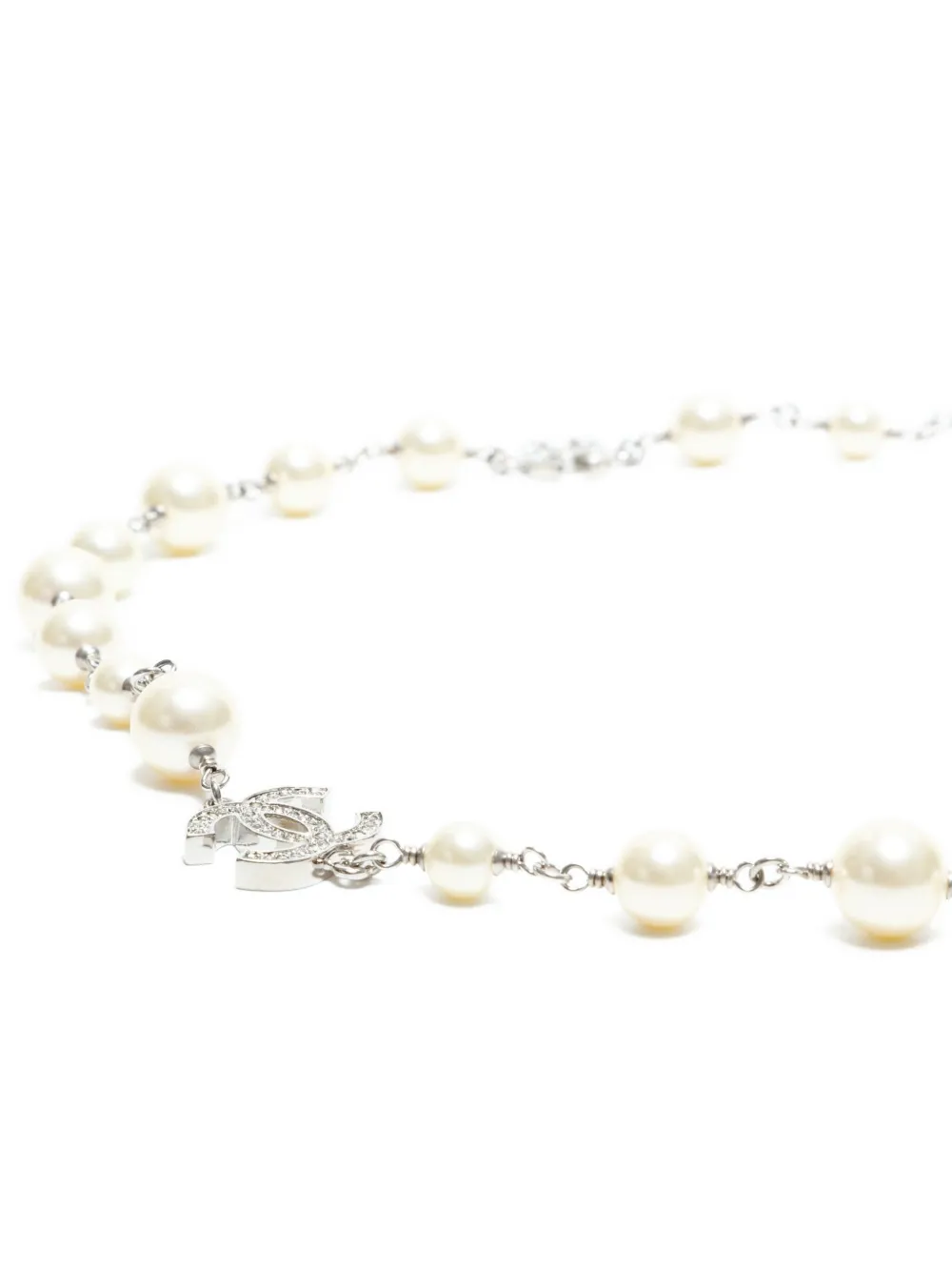 CHANEL Pre-owned 2012 Cc-mark Pearls-embellishment Necklace In Silver