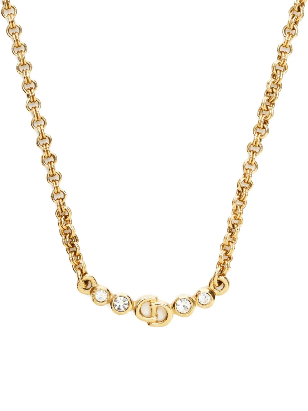 DIOR Pre-owned 1980-1990s Logo-detail Crystal Necklace In Gold