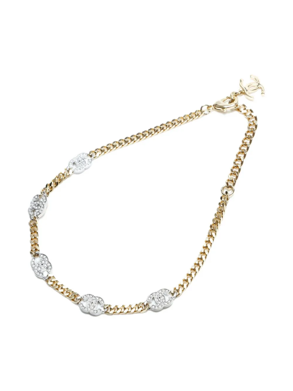 CHANEL Pre-Owned 2021 rhinestone-logo chain necklace - ゴールドトーン CHANEL Pre-Owned 2021 rhinestone-logo chain necklace - ゴールドトーン