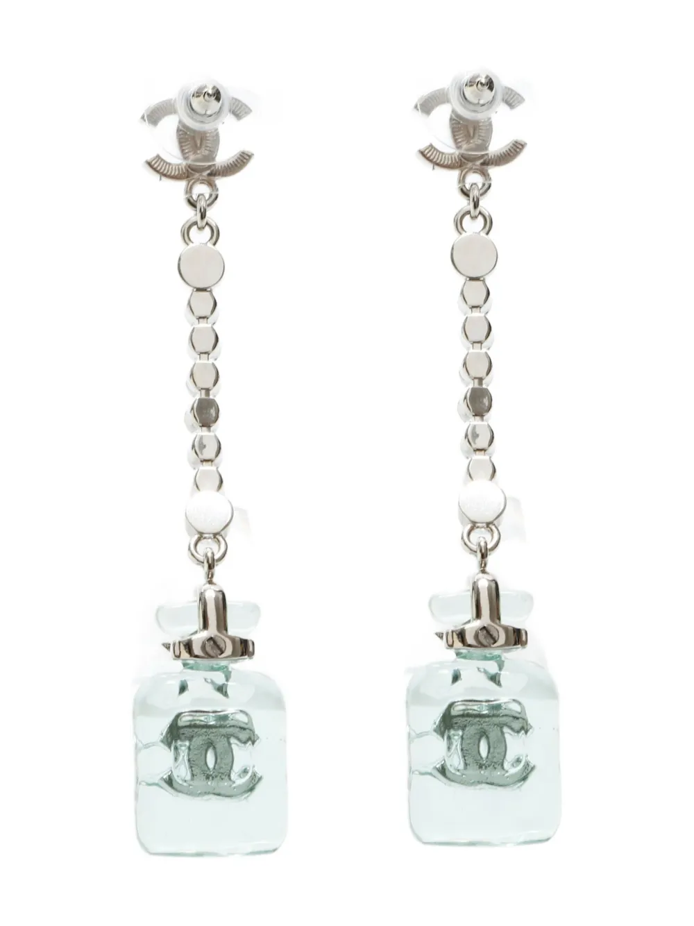 CHANEL Pre-Owned 2023 CC logo perfume-bottle earrings - シルバートーン CHANEL Pre-Owned 2023 CC logo perfume-bottle earrings - シルバートーン