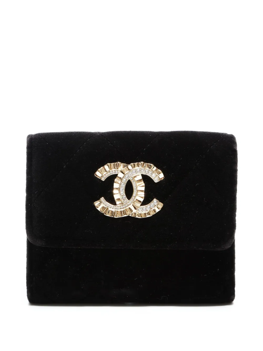 CHANEL Pre-Owned 2000-2020s embellished-logo tri-fold wallet - ブラック CHANEL Pre-Owned 2000-2020s embellished-logo tri-fold wallet - ブラック