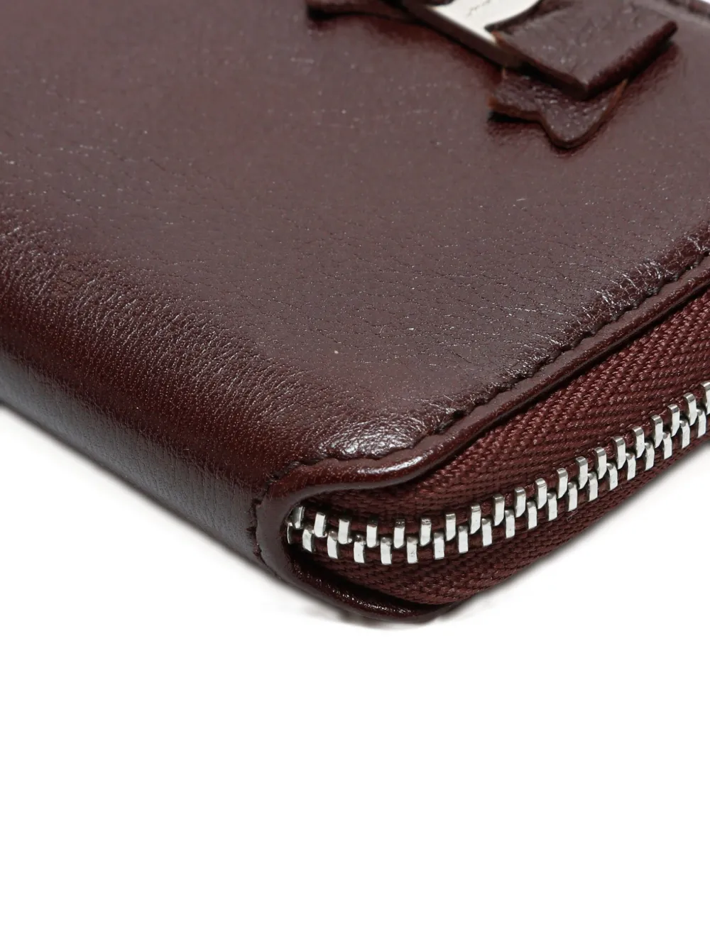 Pre-owned Ferragamo 2000s Vara Bow Zip Coin Purse In Brown