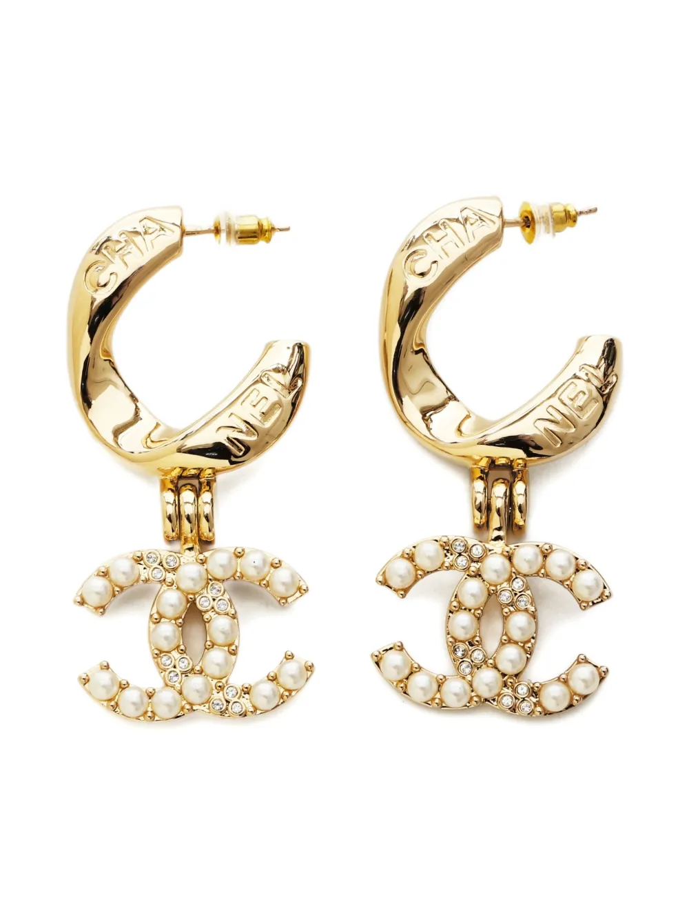 CHANEL Pre-Owned 2024 interlocking CC logo drop earrings - ゴールドトーン