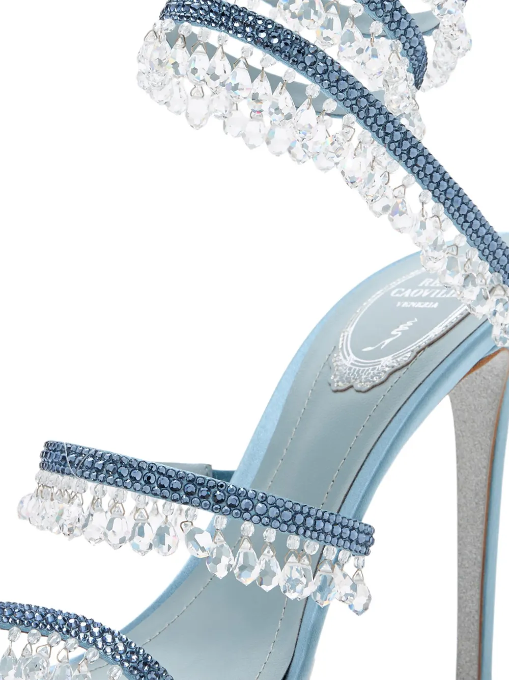René Caovilla 105mm Chandelier Crystal-embellished Sandals In Blue