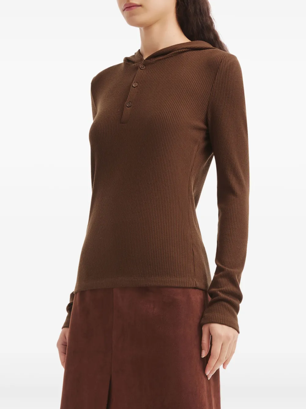 B+ab Buttoned Hoodie In Brown