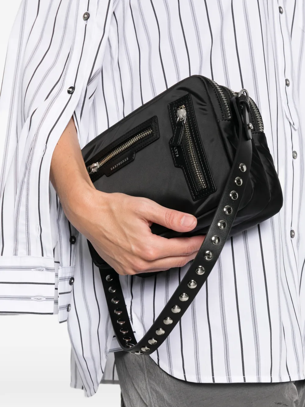 Anya Hindmarch Studded Strap Zip Cross Body Bag In Black