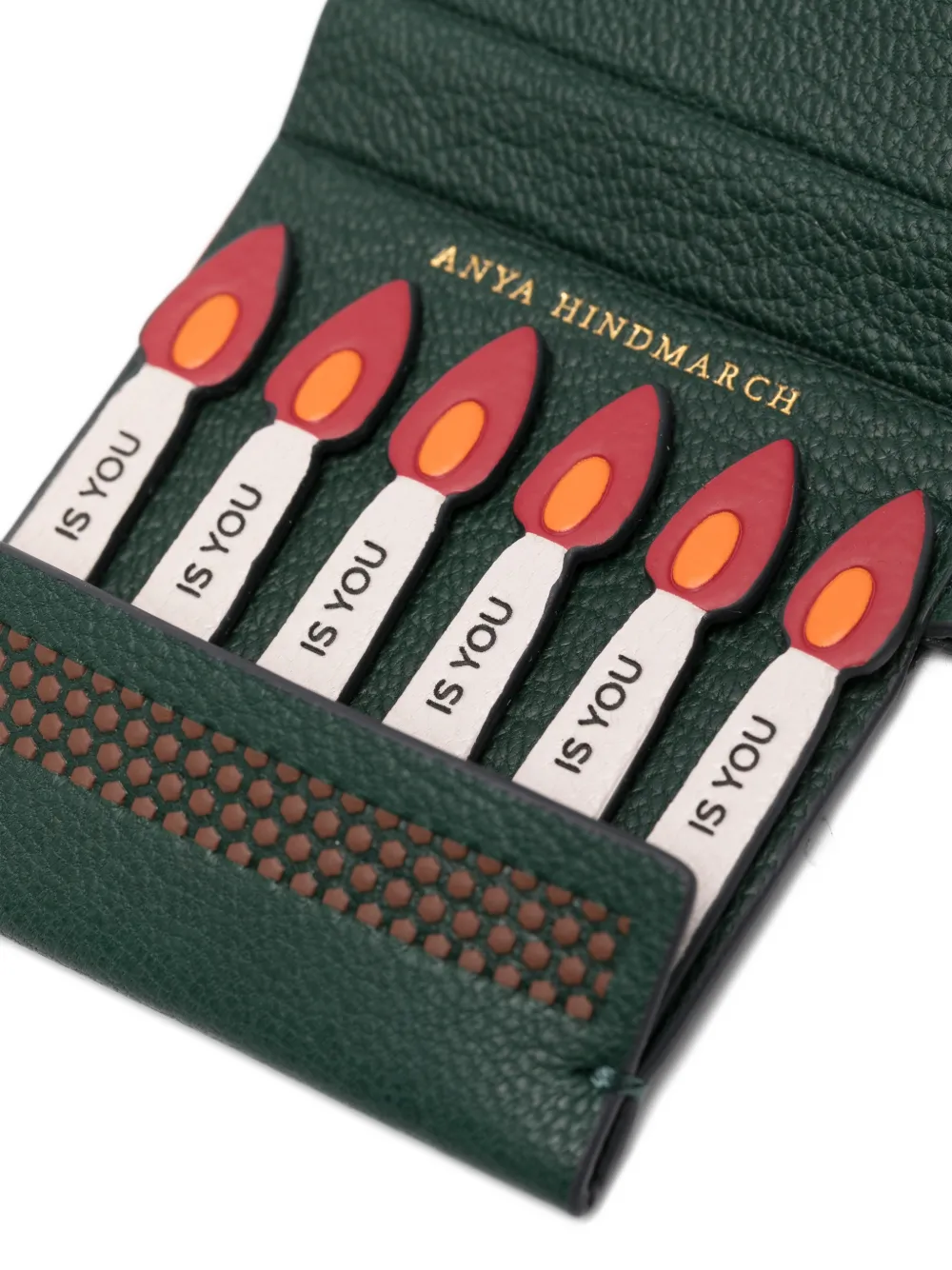 Anya Hindmarch Leren sleutelhanger met applicatie Groen