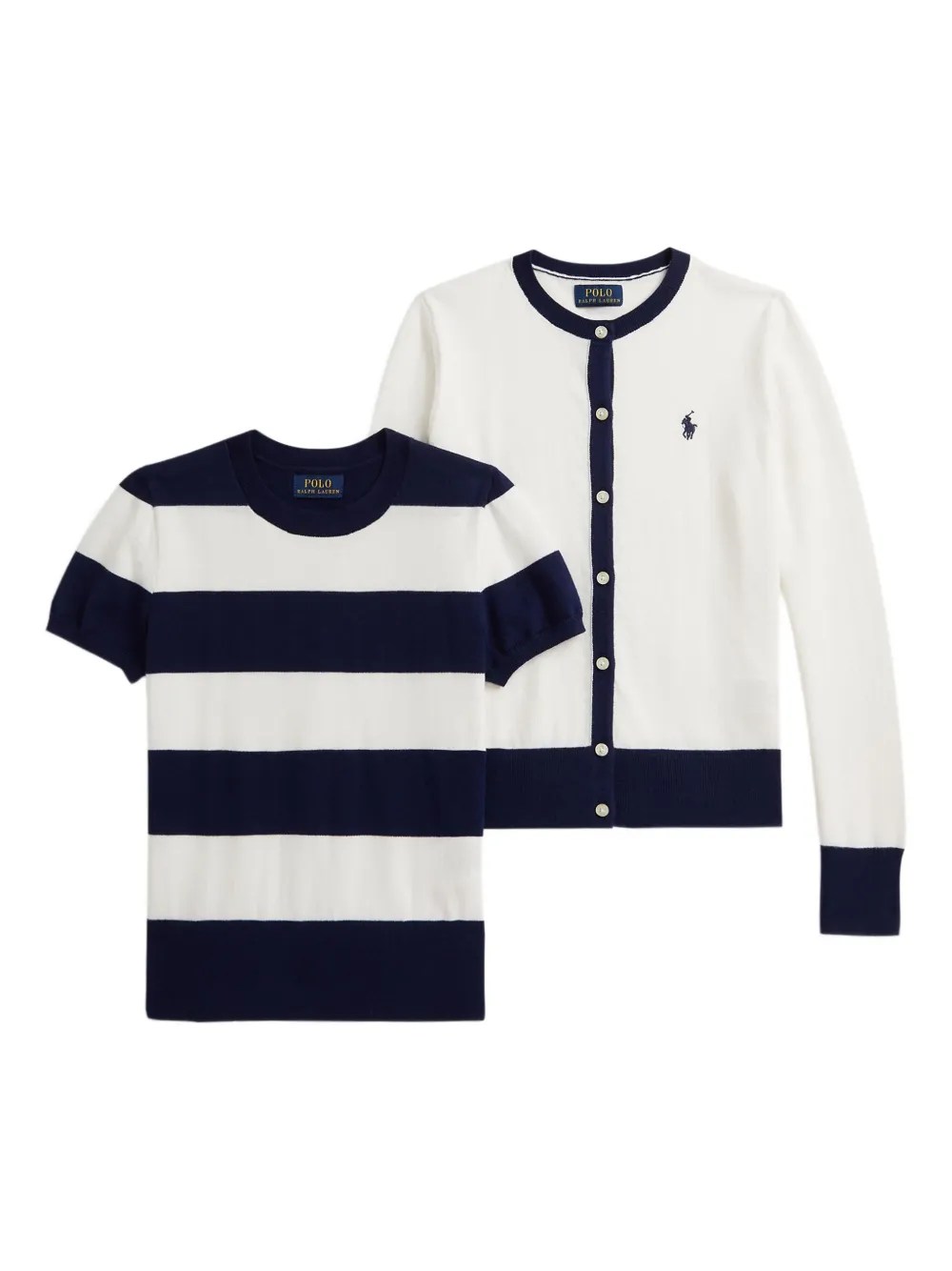 POLO RALPH LAUREN KIDS Set cardigan a righe - Bianco