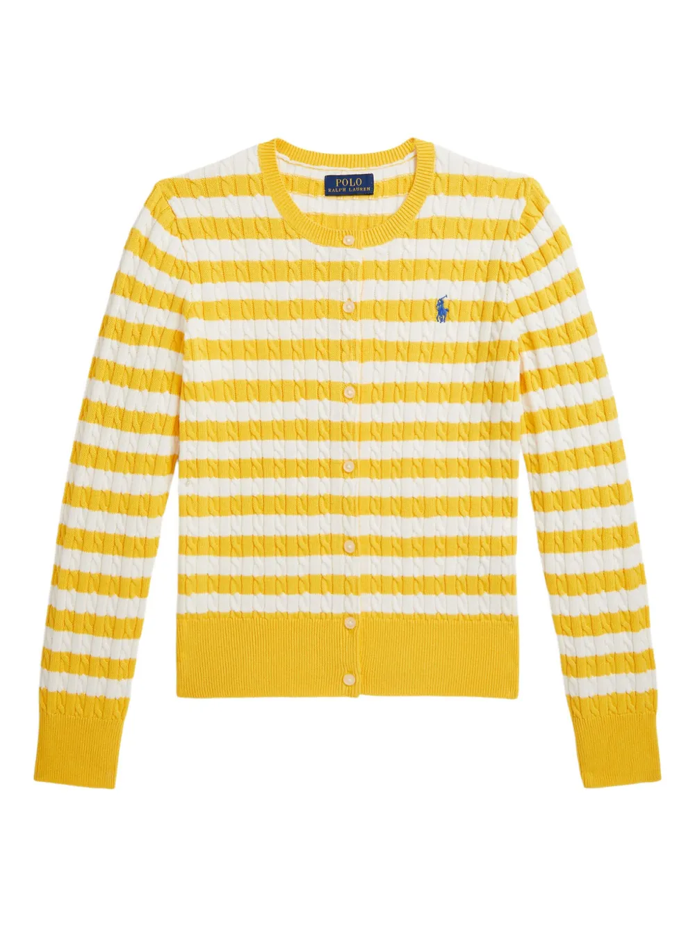 Polo Ralph Lauren Ralph Lauren Striped Mini-cable Cotton Cardigan In Yellow
