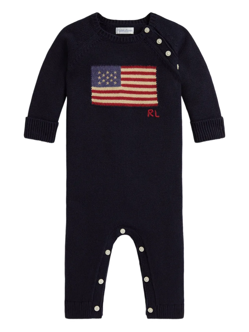POLO RALPH LAUREN KIDS Tutina in cotone con bandiera - Blu