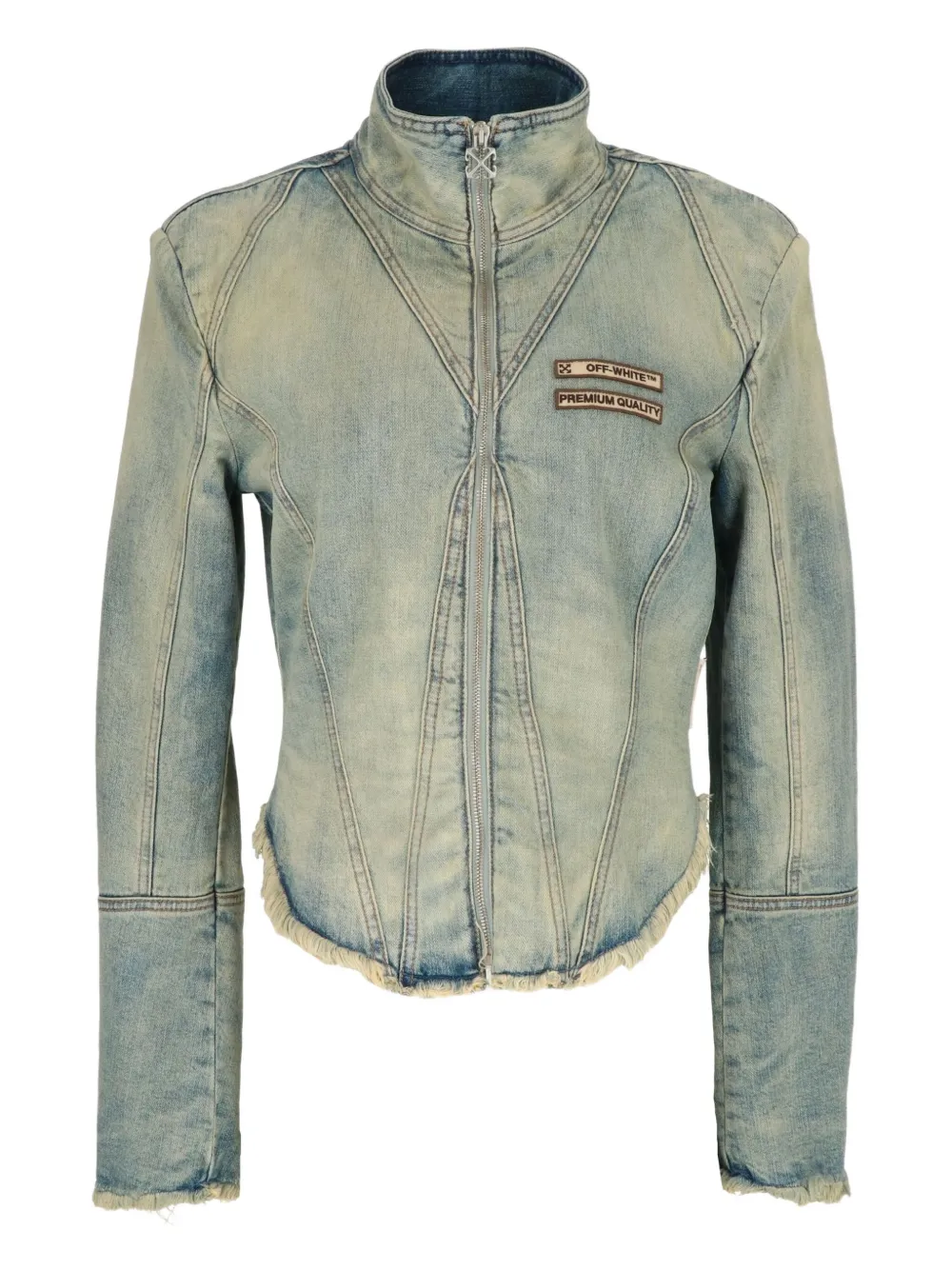 Off-White logo-detail frayed denim jacket - ブルー