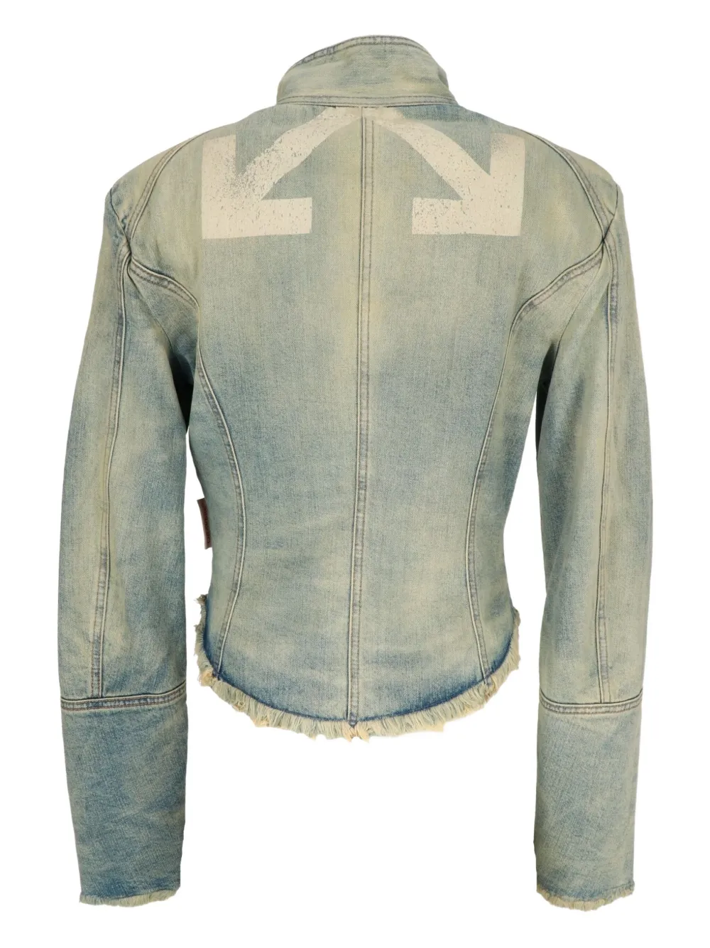Off-white Logo-detail Frayed Denim Jacket In Blue