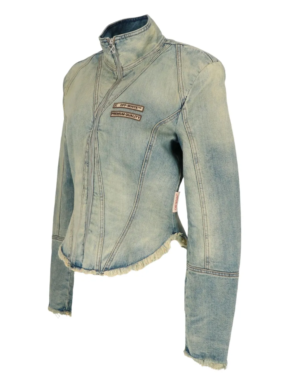 Off-white Logo-detail Frayed Denim Jacket In Blue