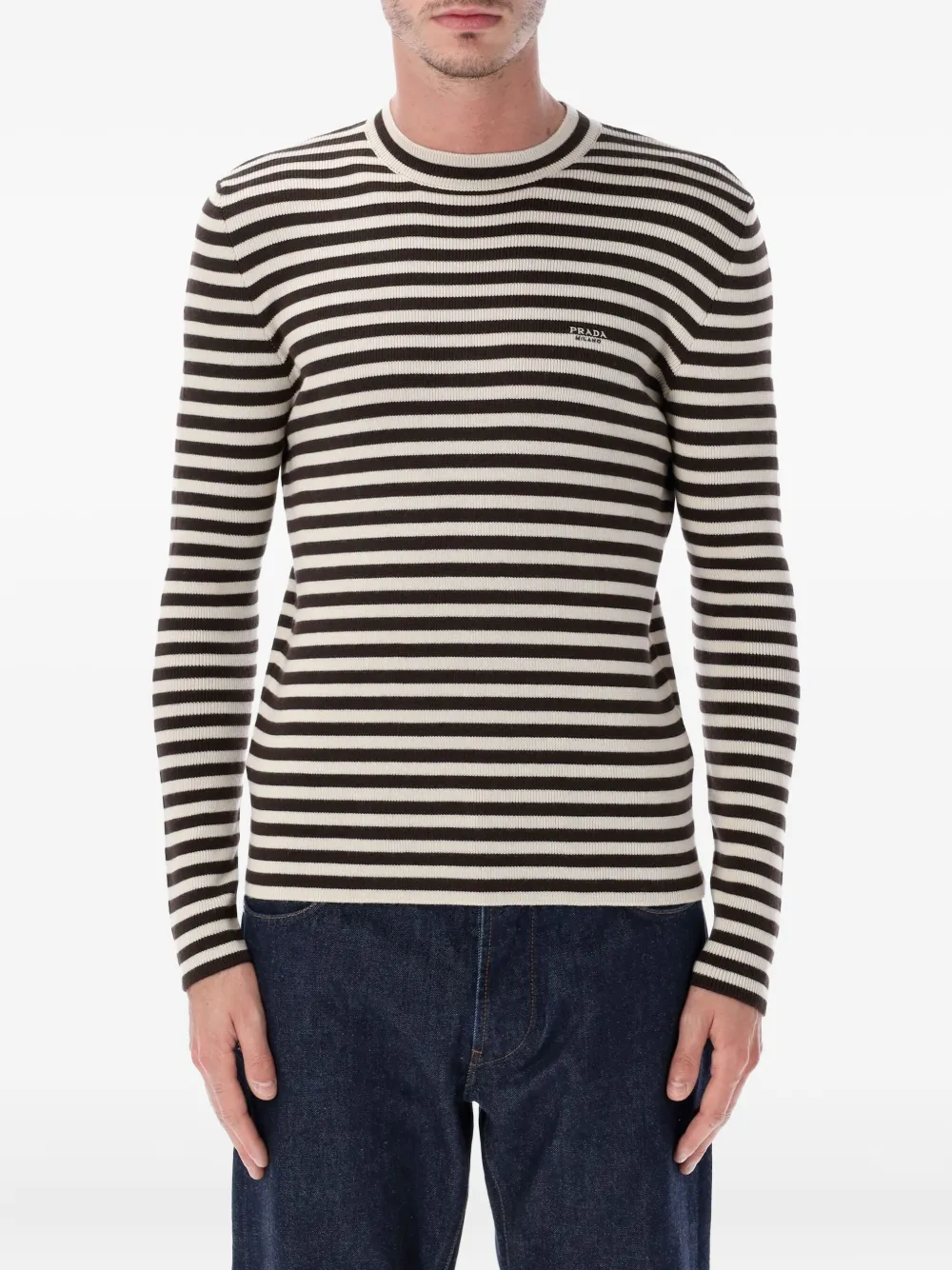 Prada stripe-pattern long-sleeve T-shirt | White | Image 1