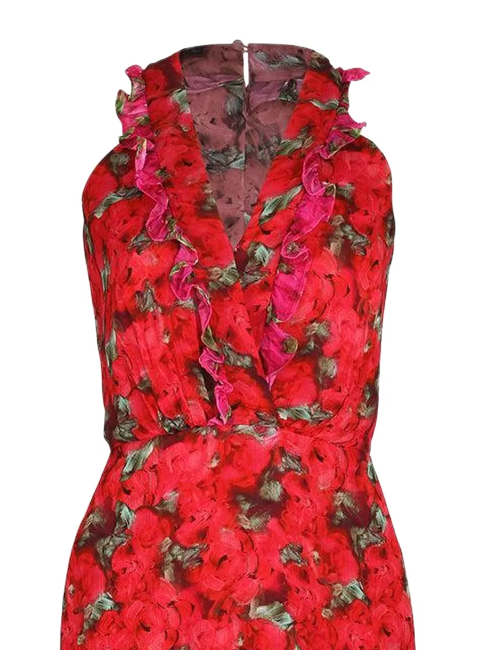 Saloni Jolie midi-jurk met ruches en bloemenprint Rood