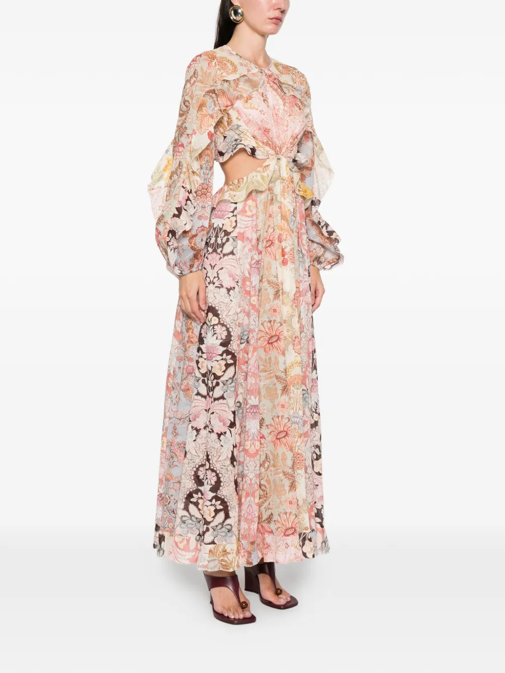 Zimmermann Daylight Billow Ruffled Cutout-detail Floral-print Maxi Dress In Pink
