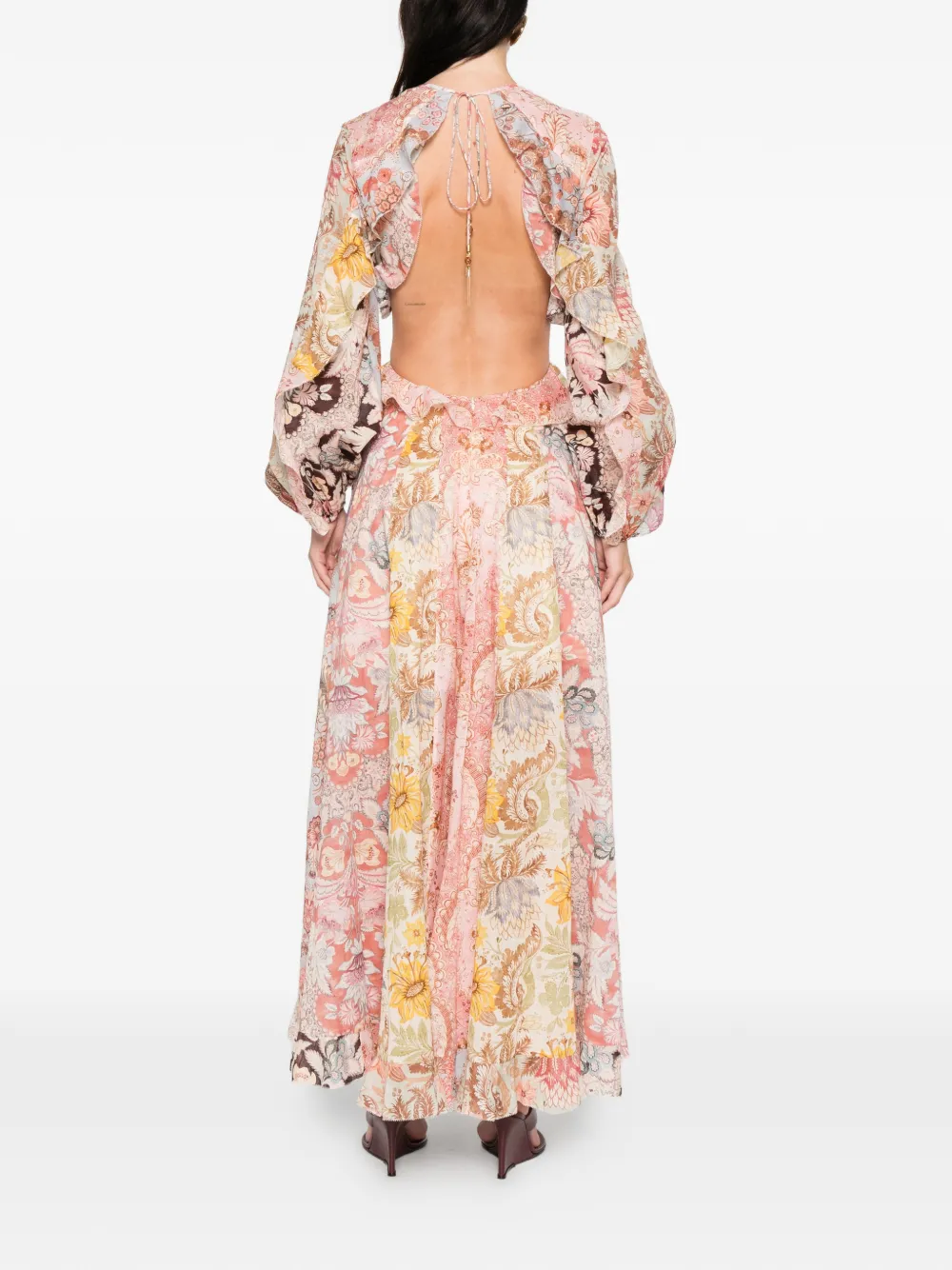 Zimmermann Daylight Billow Ruffled Cutout-detail Floral-print Maxi Dress In Pink