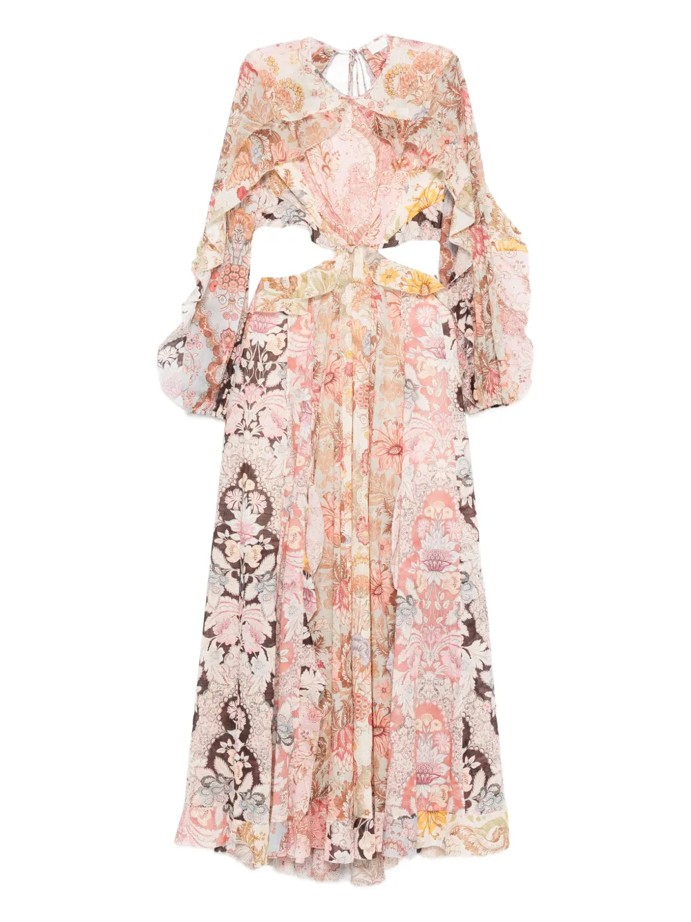Zimmermann Daylight Billow Ruffled Cutout-detail Floral-print Maxi Dress In Pink