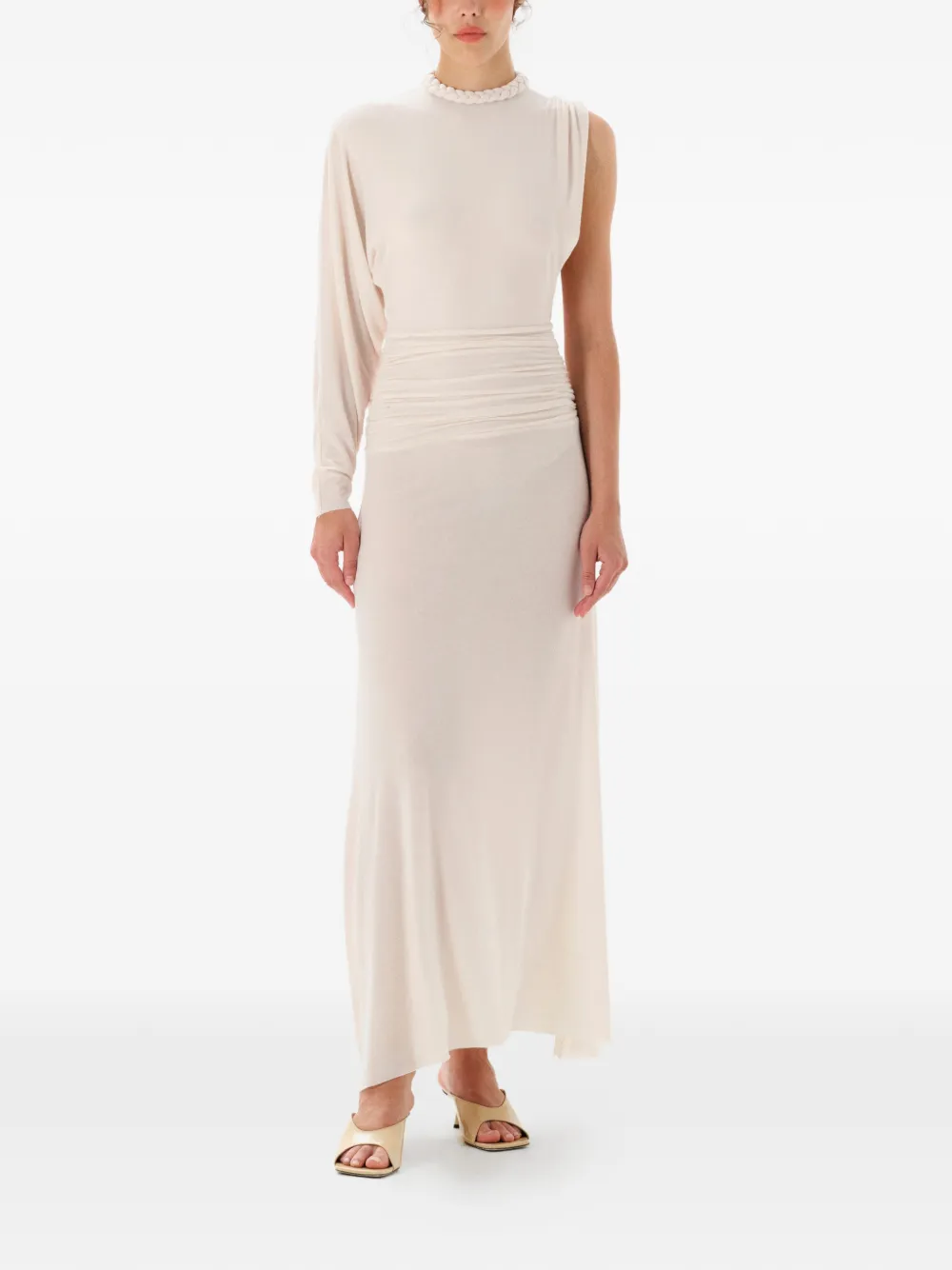 MANURÍ Didi jurk met ruches - Beige