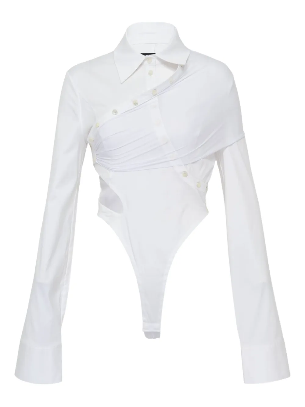 Grace Elwood Cut-out Shirt Bodysuit In White
