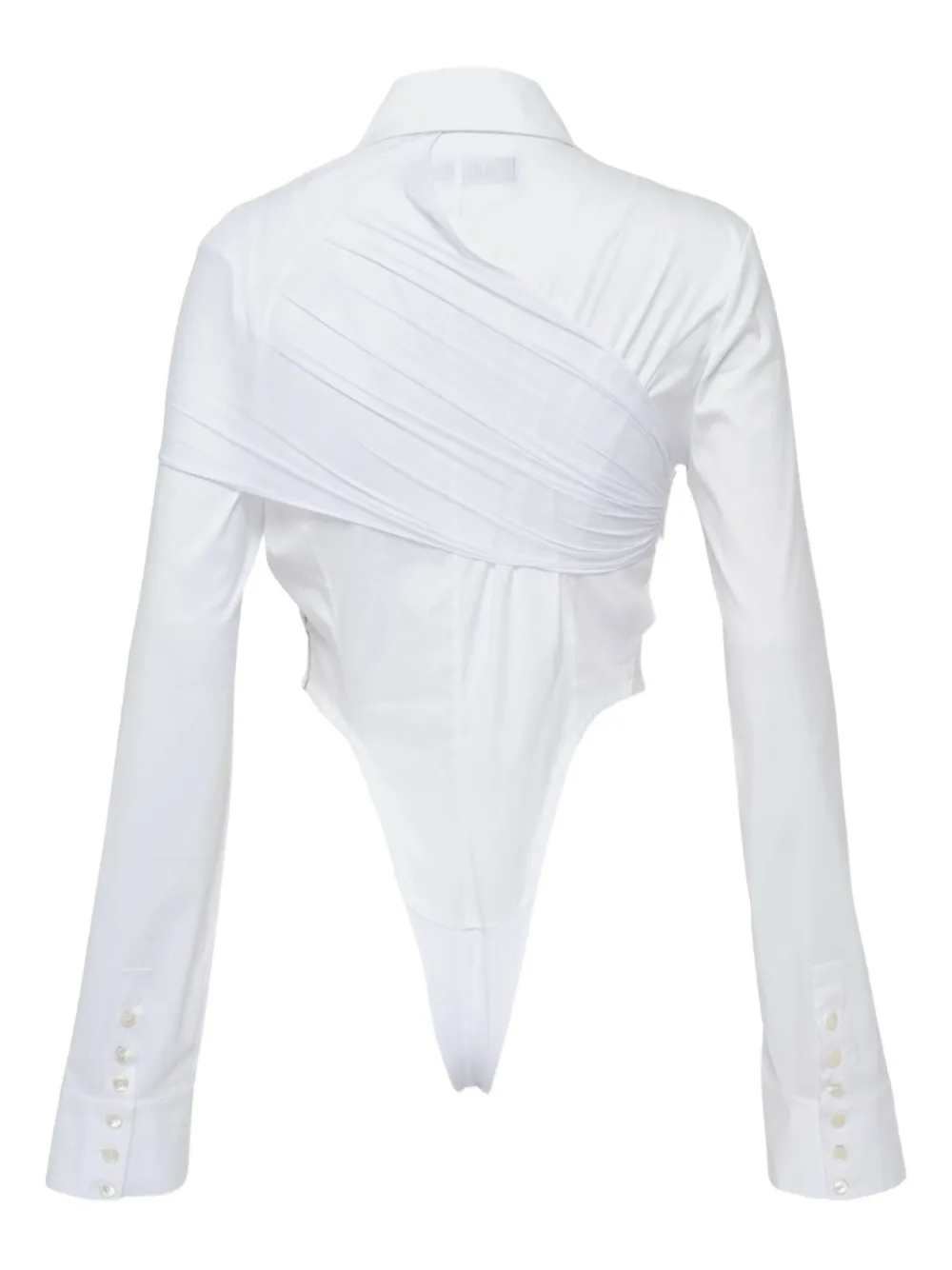 Grace Elwood Cut-out Shirt Bodysuit In White