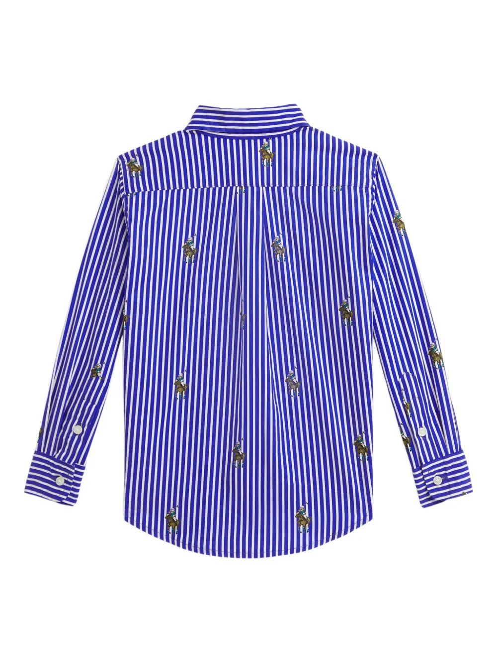 Polo Ralph Lauren Striped Polo Bear-motif Cotton Shirt In Blue
