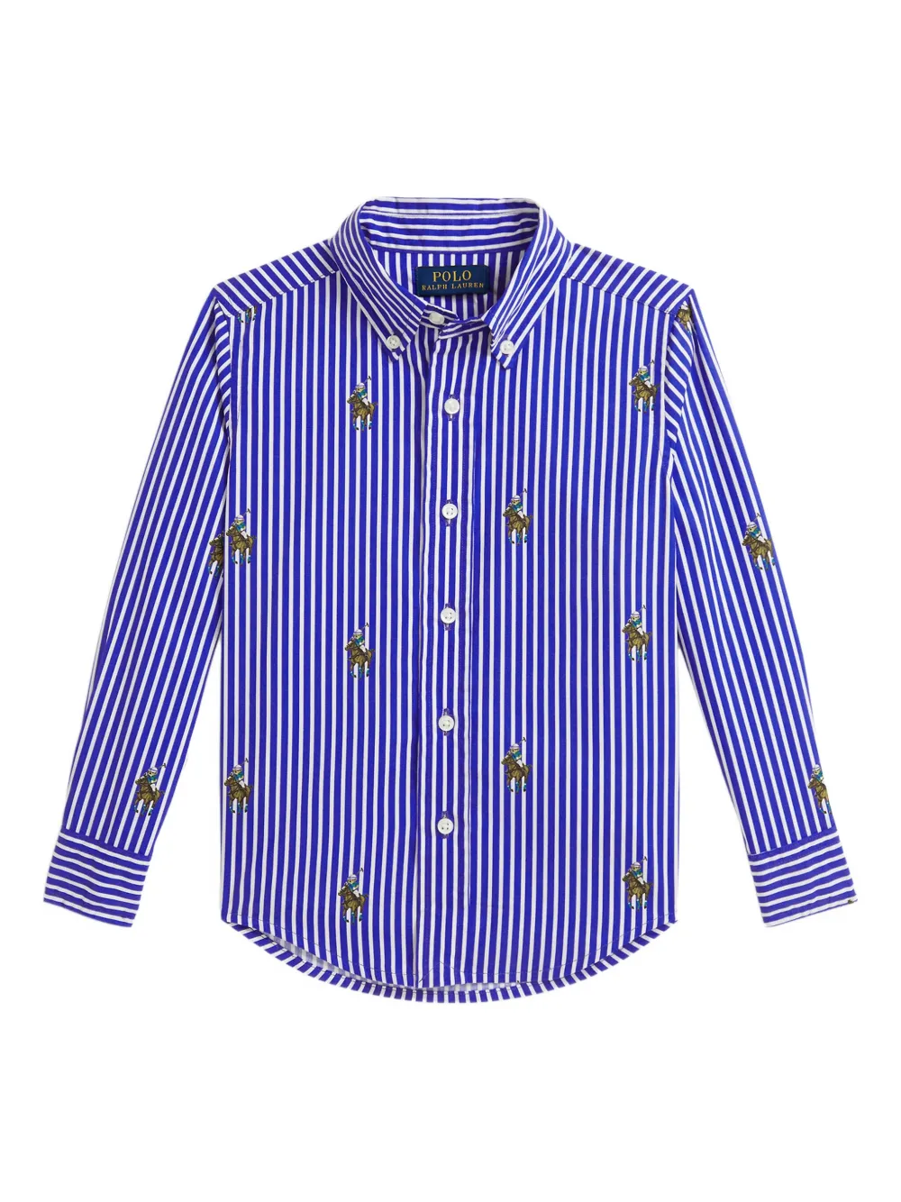 Polo Ralph Lauren Striped Polo Bear-motif Cotton Shirt In Blue