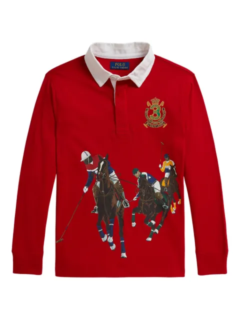 POLO RALPH LAUREN KIDS equestrian-print logo-embroidered polo shirt