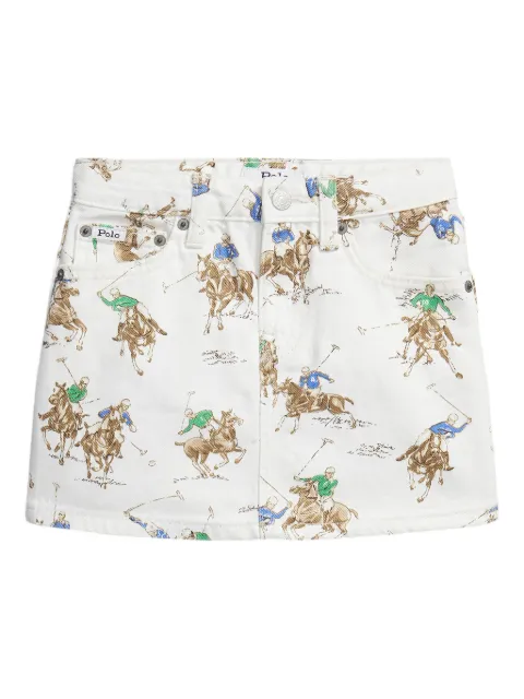 POLO RALPH LAUREN KIDS equestrian-print denim mini skirt