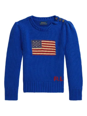 POLO RALPH LAUREN KIDS Intarsia Polo Bear crew-neck Sweater | Blue 