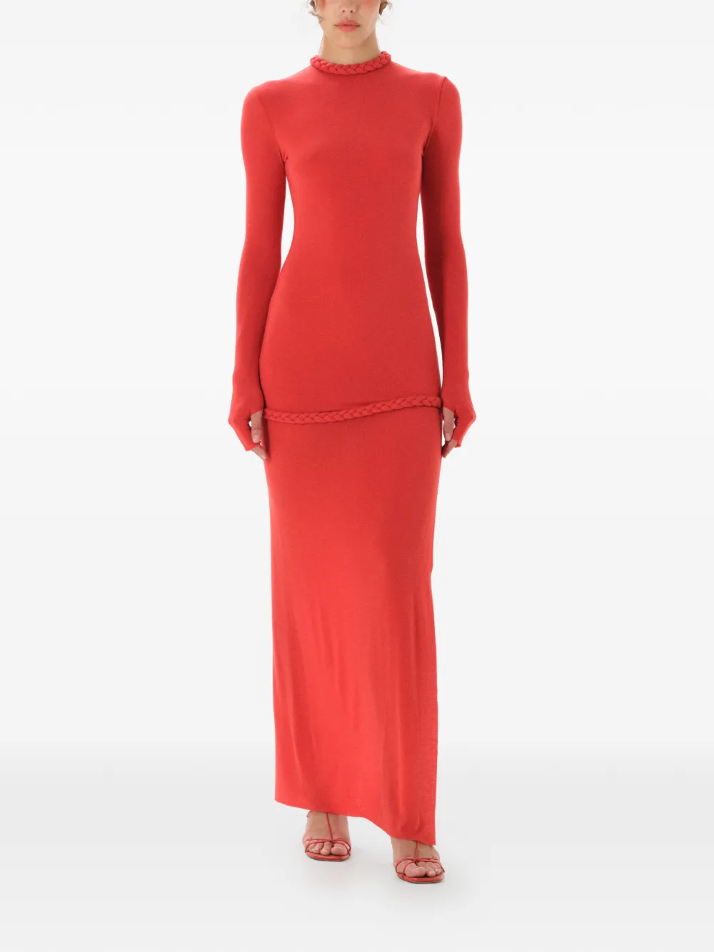 MANURÍ Nora maxi-jurk met gevlochten detail - Rood